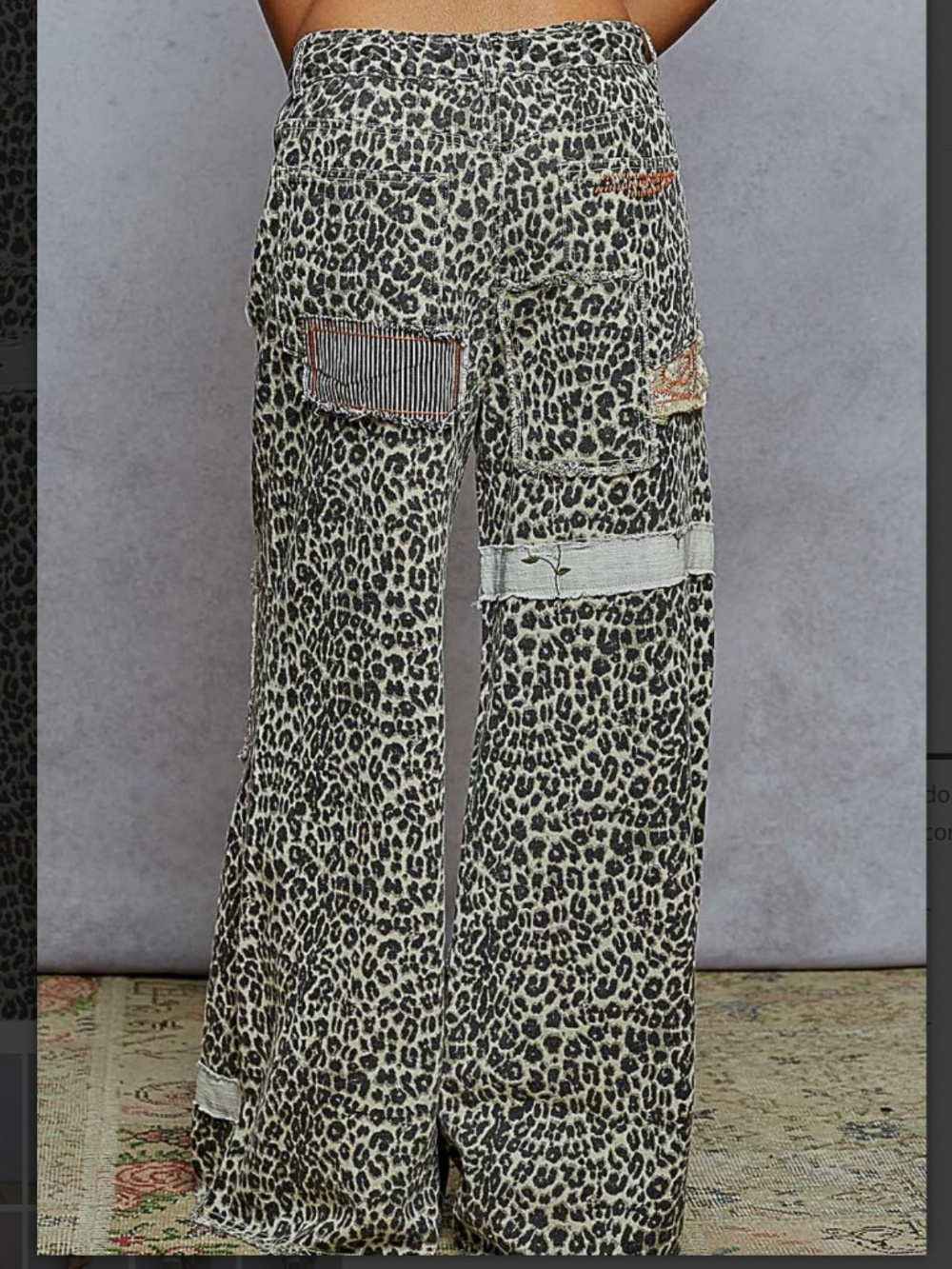 POL Wide Leg Leopard Cargo Pants in Black and Cream - Picture 3 of 5
